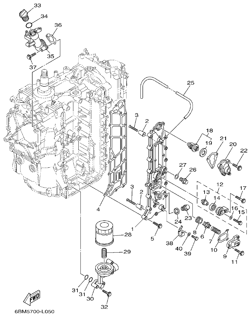 Yamaha F150BET, FL150BET CYLINDER & CRANKCASE 3 parts diagram